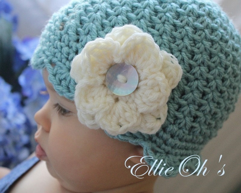 Ellie Oh's - Seafoam Swirled Scalloped Beanie - or choose size and colors