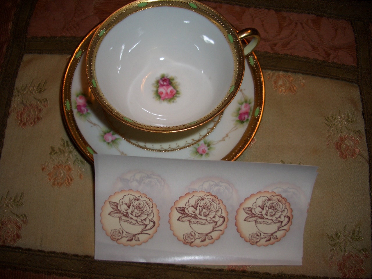 Tea and Roses Sticker Seals - Envelope Seals - Set of Twelve - Tea Party