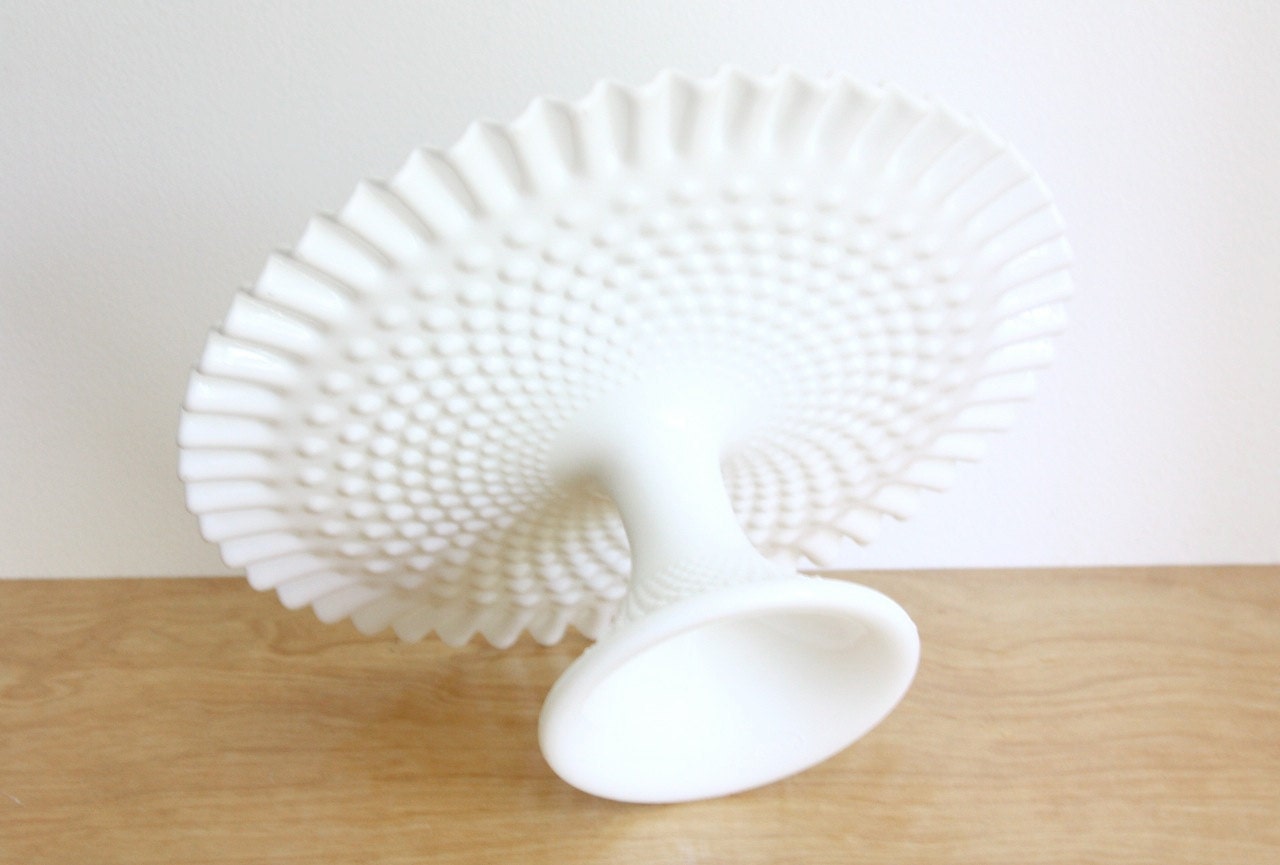 Vintage Fenton Hobnail Milk Glass Cake Plate
