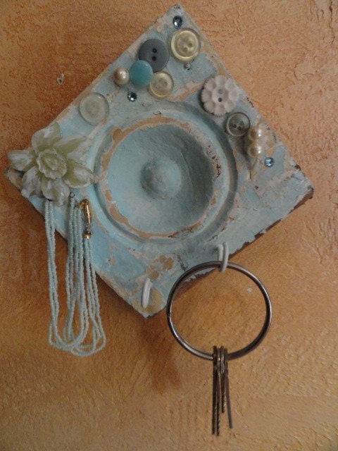 Salvage Art Upcycled wood trim Robins Egg Blue Wall Hook