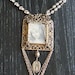 Antique religious necklace paste rhinestones silver filigree framed under glass Madonna crystal beads one of a kind assemblage