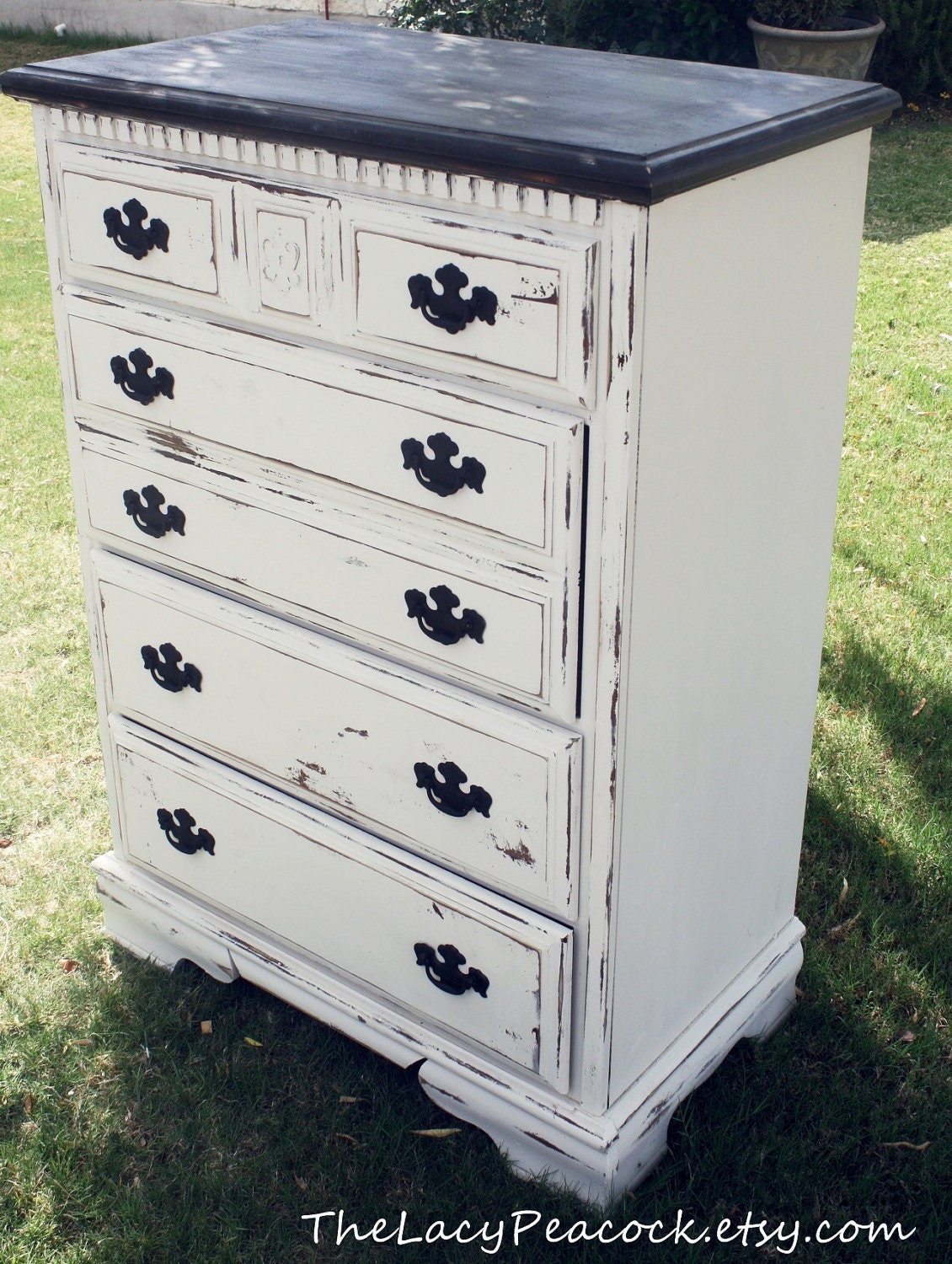 Distressed Black and White Tall Dresser