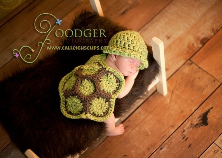 The Original Crochet Hatchling Turtle Cuddle Critter Cape Set  NB Photo Prop
