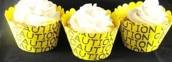 Caution Tape Cupcake Wrappers for Construction themed birthday party
