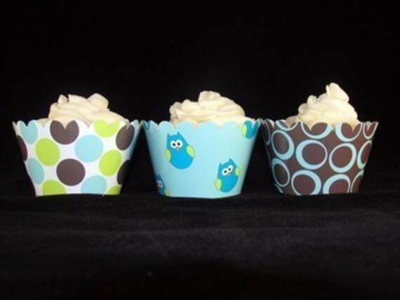 Blue Owl Cupcake Wrappers for Blue Owl Birthday Baby Shower