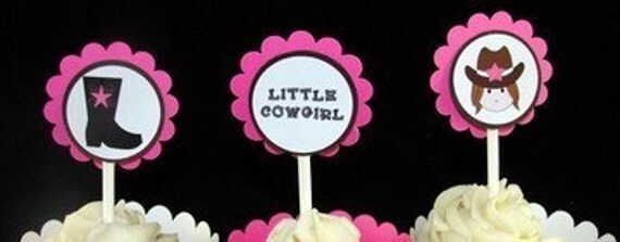Pink Cowgirl Cupcake Toppers for a Cowgirl Birthday Party