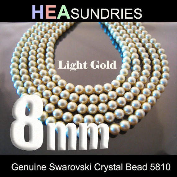 25 Swarovski Crystal Round Pearl Bead 5810 8mm Light Gold