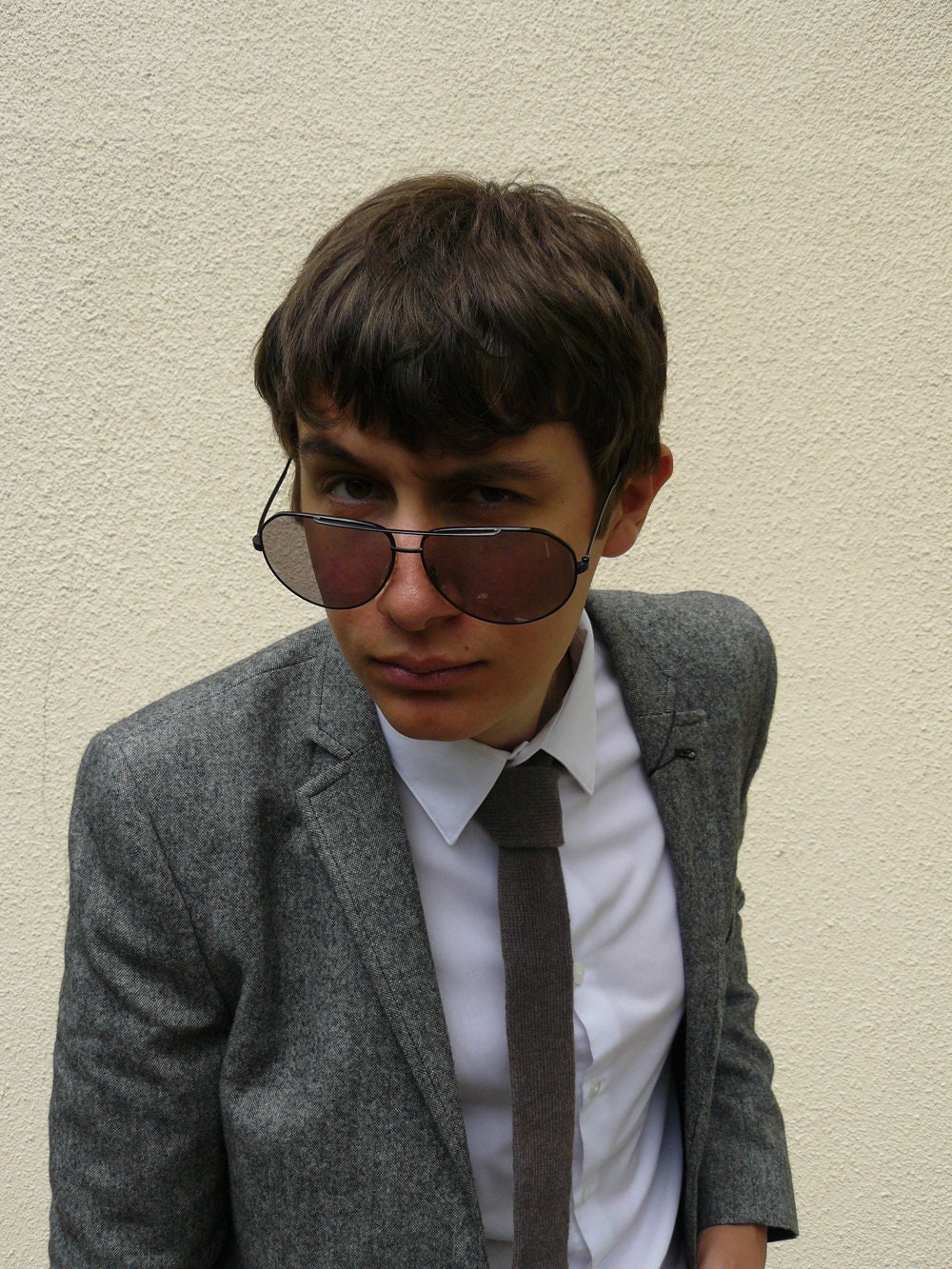 Solid Mid Grey Skinny Knit Tie in Lambswool - Gift for Him Boss Under 50 - MADE TO ORDER