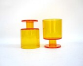 Yellow Tumbler Glasses - Stackable Plastic Cups - by Georges Briard 1970s - Set of Two Stemmed Glasses