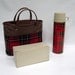 Mid Century Picnic Tote by Thermos - Red Black Tartan Plaid Retro Picnic Bag and Sandwich Box