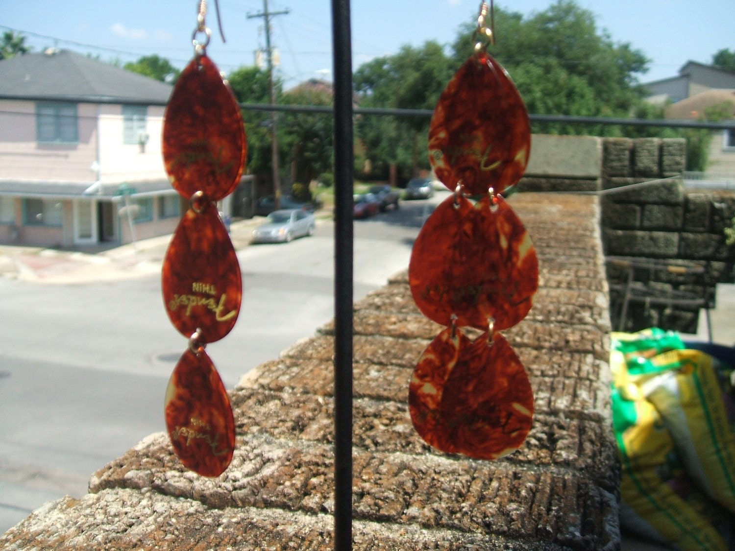 Pumpkin Seed guitar pick earrings