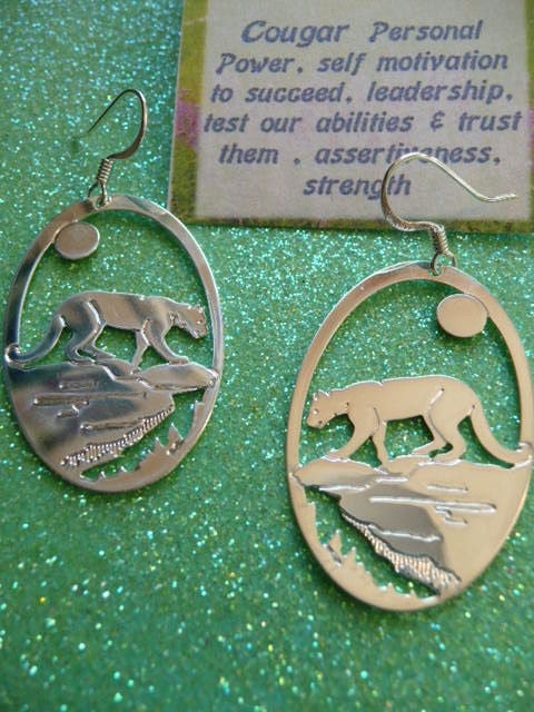 mountain lion florida panther handmade totem EARRINGS