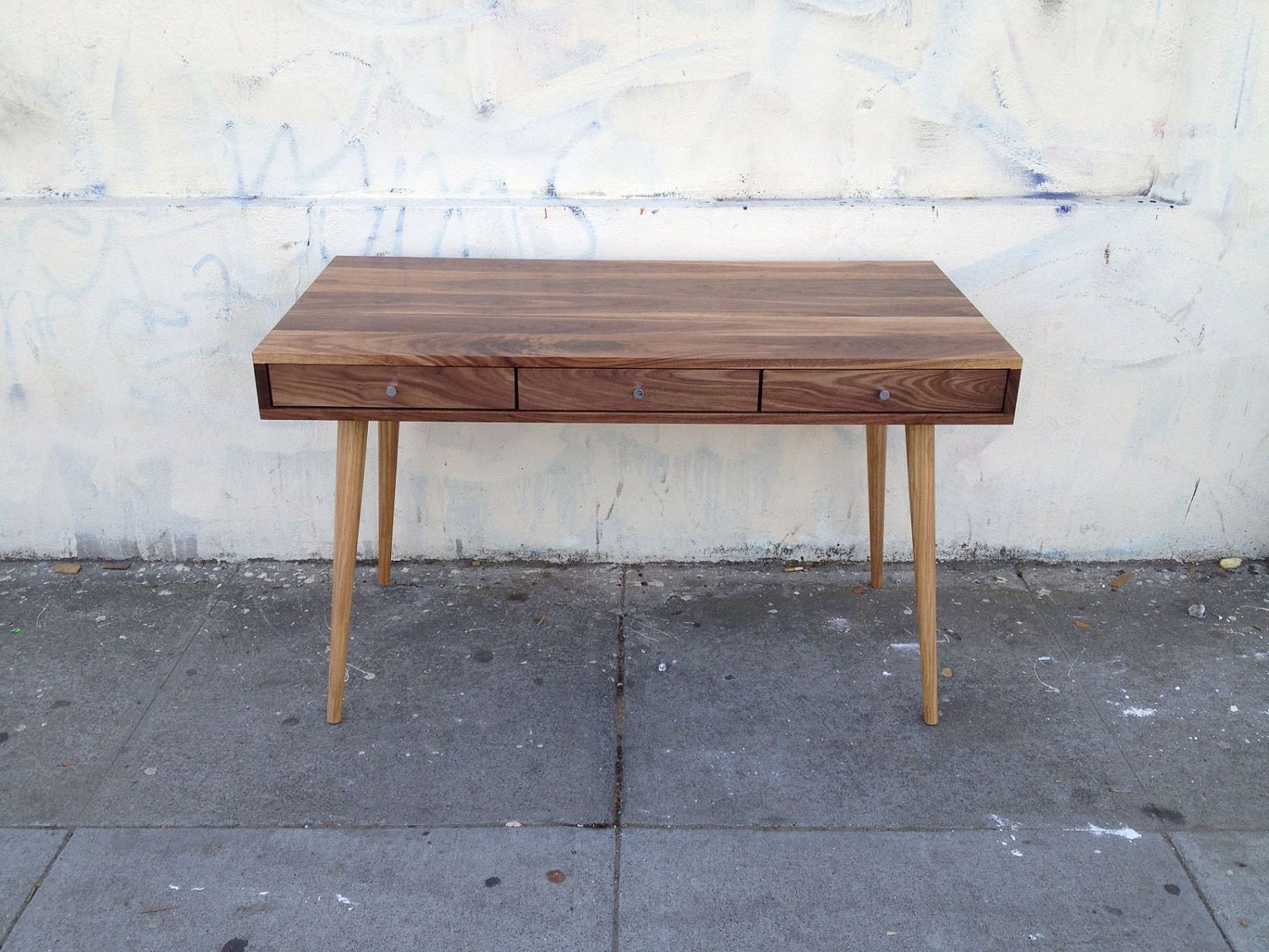 Jeremiah Collection Mid Century Desk With Walnut Drawers