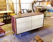 6 Drawer Walnut Dresser With Gloss White Drawers