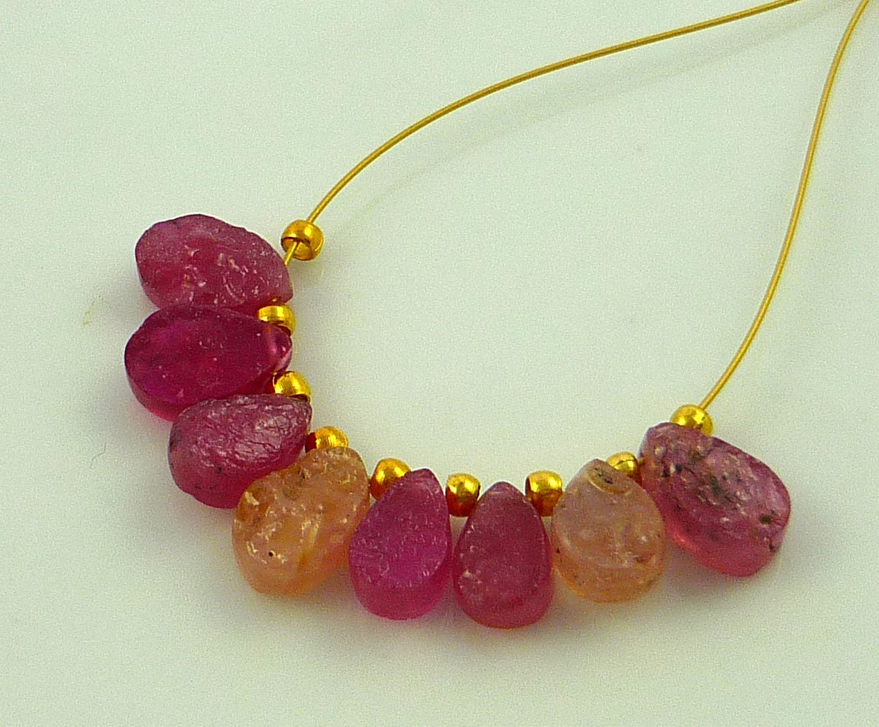 Fantastic rough pink sapphire hammered briolettes 7-9mm set of 8