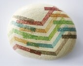 White sea stone chevron paperweight multi coloured