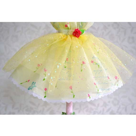 Decorative Dress Form Paper Art with Yellow Tulle and Crepe Paper Dress