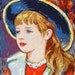 vintage needlepoint tapestry Renoir painting blue hat girl, France