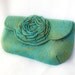Vintage Jacquard Circa 1950's Turquoise and Gold with Silk Lining - Scalloped Clutch with Rosette -