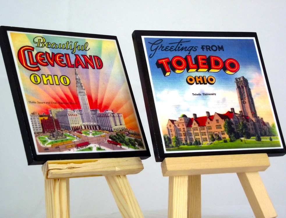Ohio State Coasters Cleveland, Columbus, Toledo, Cincinnati Drink Coasters Hostess Gift