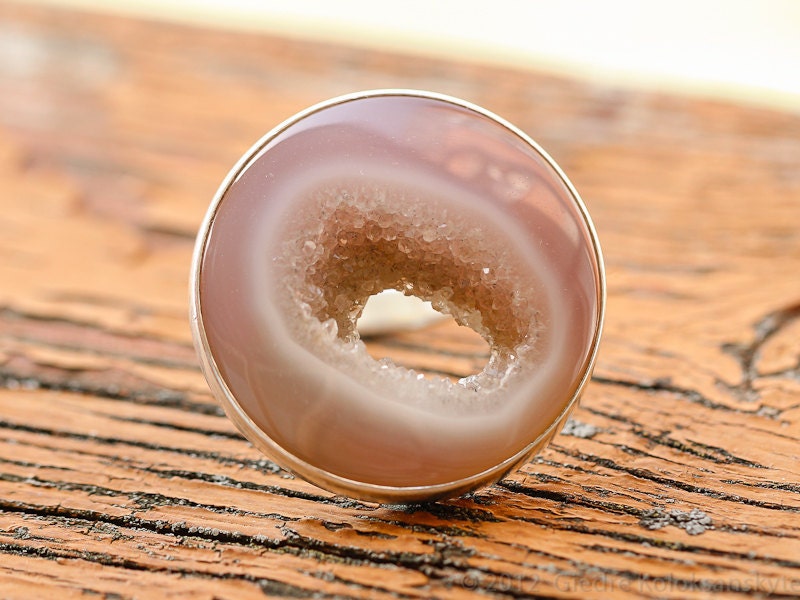Smoke Orange Druzy Agate Sterling Silver Ring