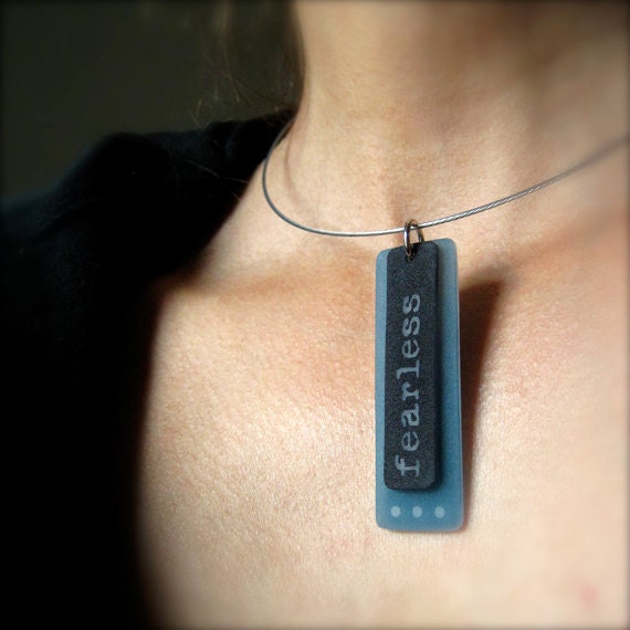 fearless pendant necklace - shrinky dink word jewelry - inspirational pendant - mantra