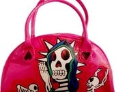day of the dead hand painted guadalupe patent handbag