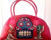 Day of the dead hand painted patent handbag