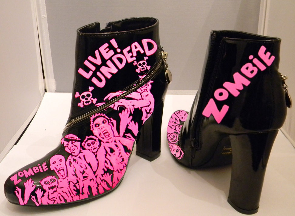 Zombies attack hand painted patent leather boots