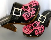 Day of the dead black n pink hand painted leather shoes