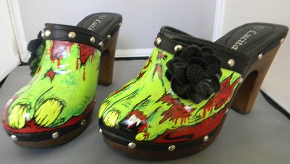 zombie feet hand painted leather shoes