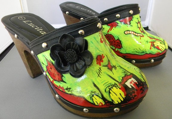 zombie feet hand painted leather shoes