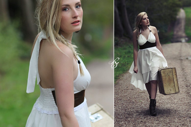 S/M Jasmine cascade dress - White and Leather - Size 8-10
