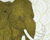 Woolly Mammoth Serigraph - Green and Gold 18x24