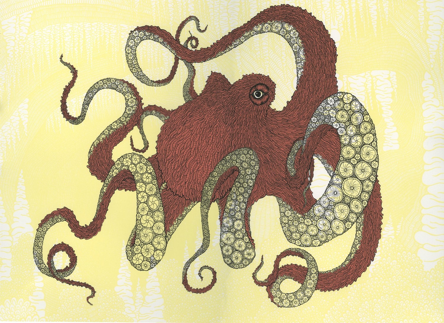 SUMMER FUN SALE Pink Octopus Screenprint 22x30