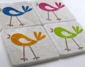 Neon Bird Tile Coasters
