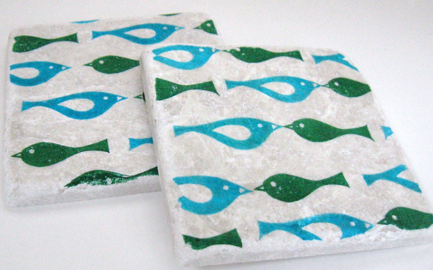 Modern Bird Coaster Set Blue Green