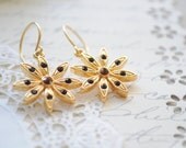 Flower Child- Vintage Flower charm on Gold Vermeil Hooks