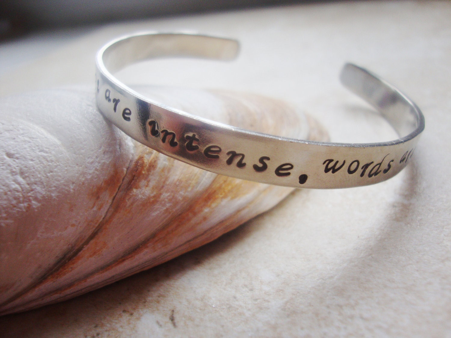 Depeche lyrics silver handstamped cuff bracelet