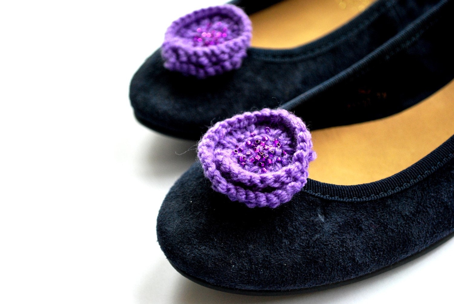 Purple Knitted Flower Shoe Clips (Set of 2)