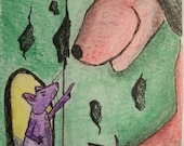 Rat and Dog ACEO Original Watercolor  - "The Scolding"