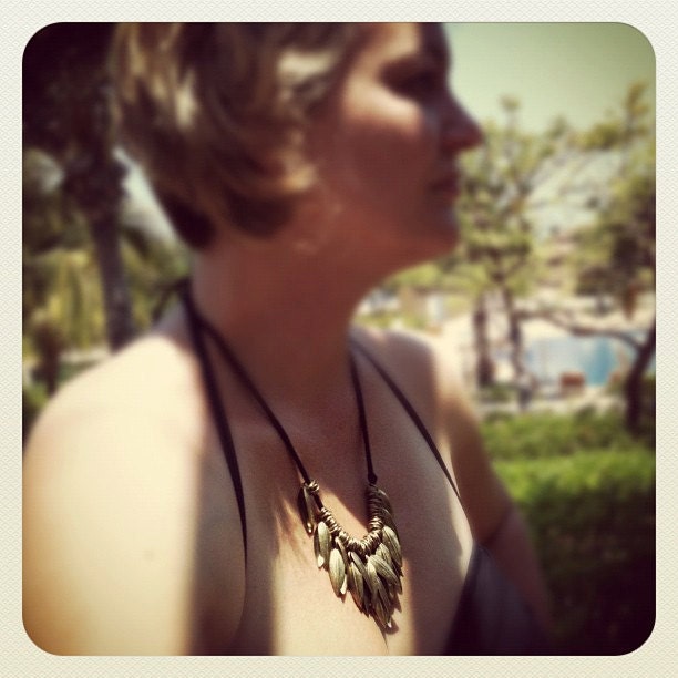 metal leafy bronze brass finish necklace modern vintage