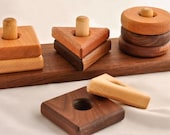 Wooden Stacking Toy Montessori Shapes Stacker Natural Walnut