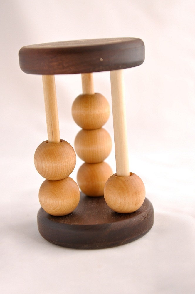 Montessori Baby Toy Wooden Counting Rattle Natural Walnut