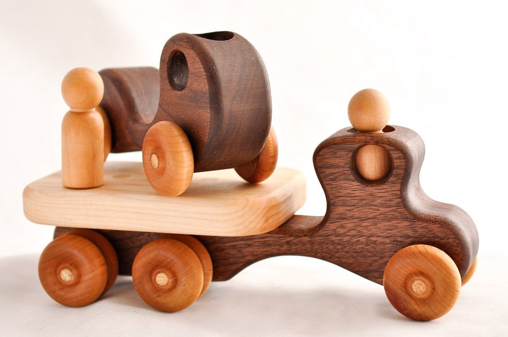 Wooden Toy Car and Truck Handmade in Walnut Kids Toy Waldorf