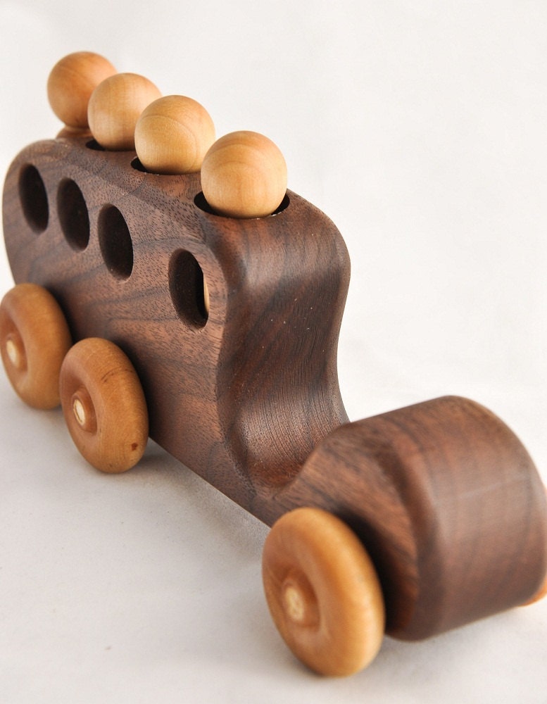 Wooden Toy Bus Organic Walnut Passenger Car Kids Gift