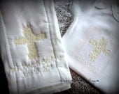 Christening Baptism Dedication Cream Swirl Cross Keepsake Onesie and Burpcloth