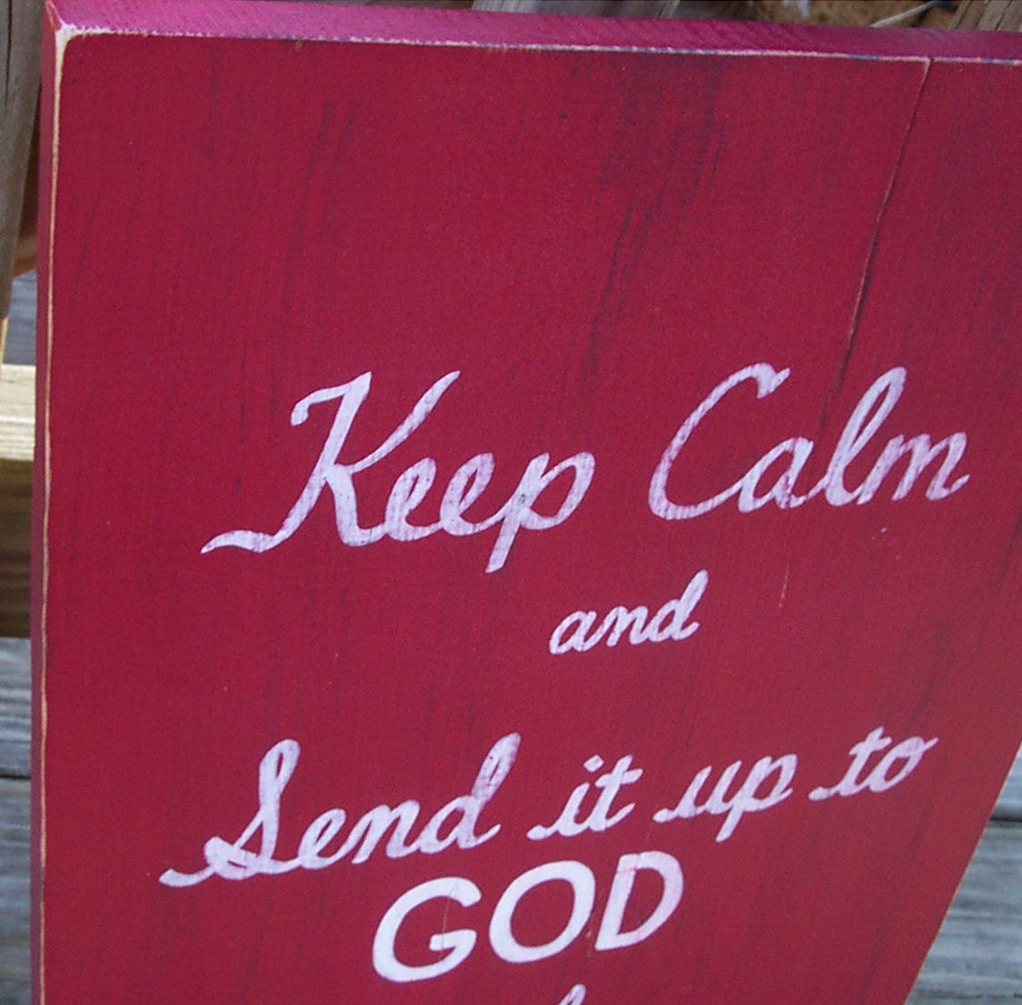 Keep Calm God SIGN Subway Red Distressed primitive Rules Handmade Hand-painted Wooden 12x17 WHAGN