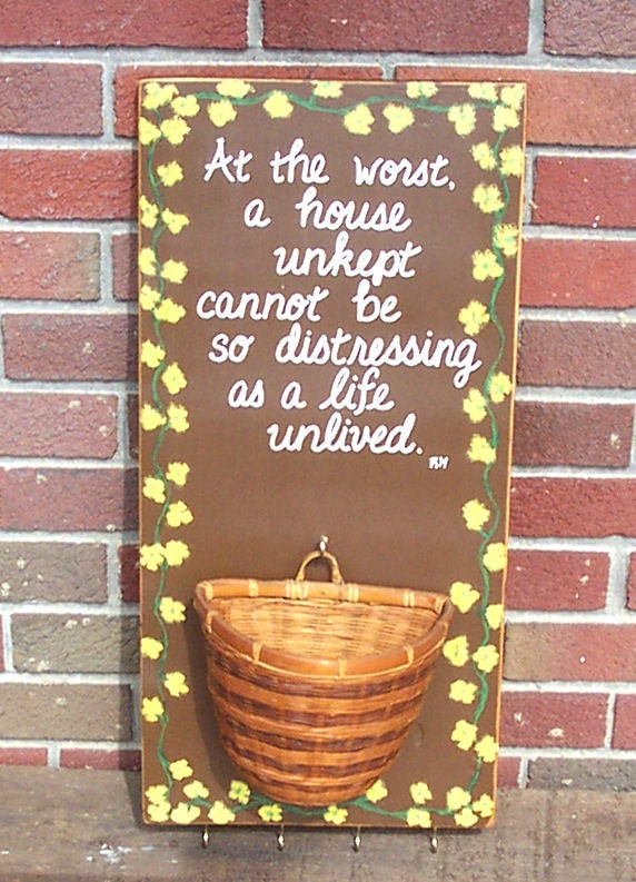 Wall Organizer Basket SIGN Distressed Brown Yellow Flowers Handmade Hand-painted Wooden 12x24 WHAGN