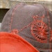 Red Hot Penny Farthing baby sized reversible cycling cap upcycled brown canvas and red cotton